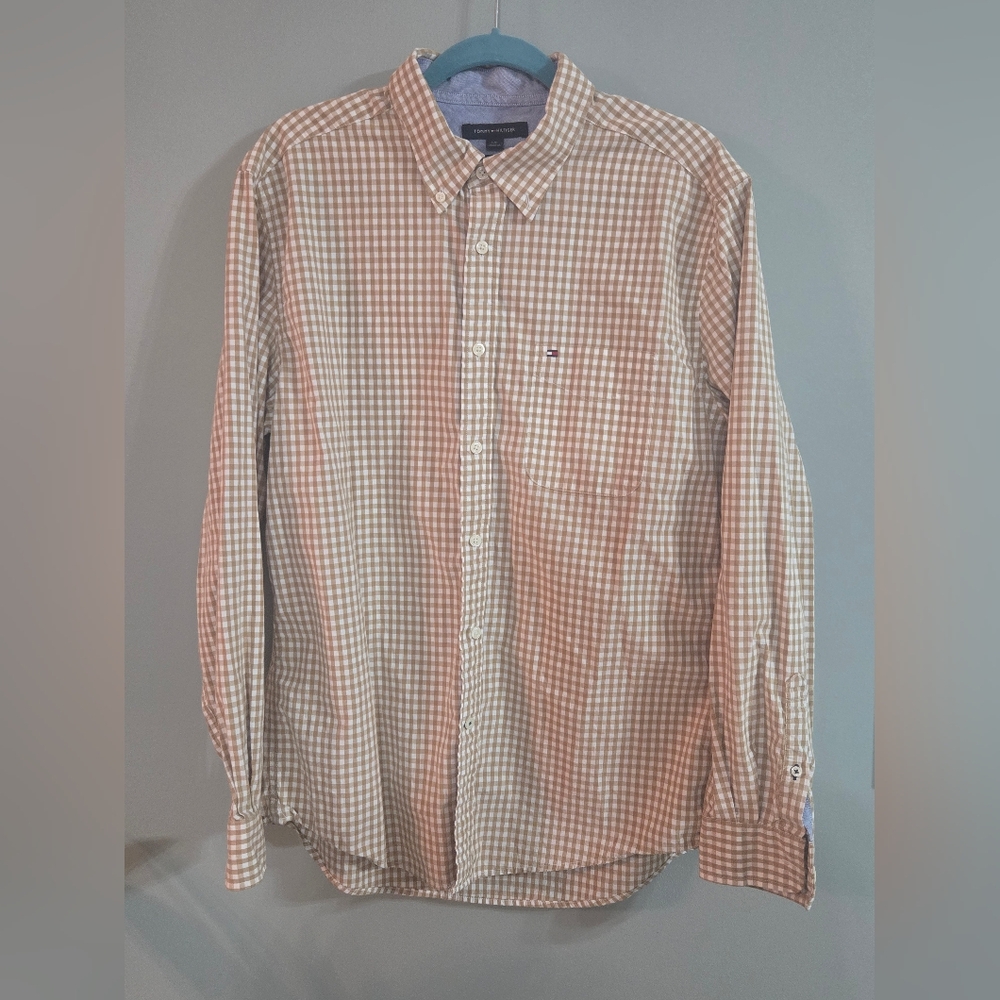 Tommy Hilfiger Long Sleeve Classic Fit Brown and White Checkered Men's L